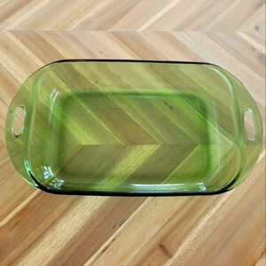 Vintage Anchor Hocking Green  Glass Casserole Baking Dish 3 QT USA 21